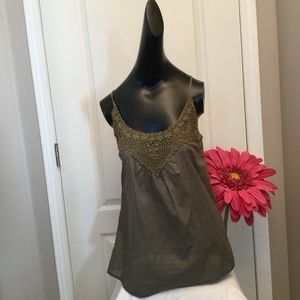 Dex XS Olive Green Crochet Trim Cami-Style Top